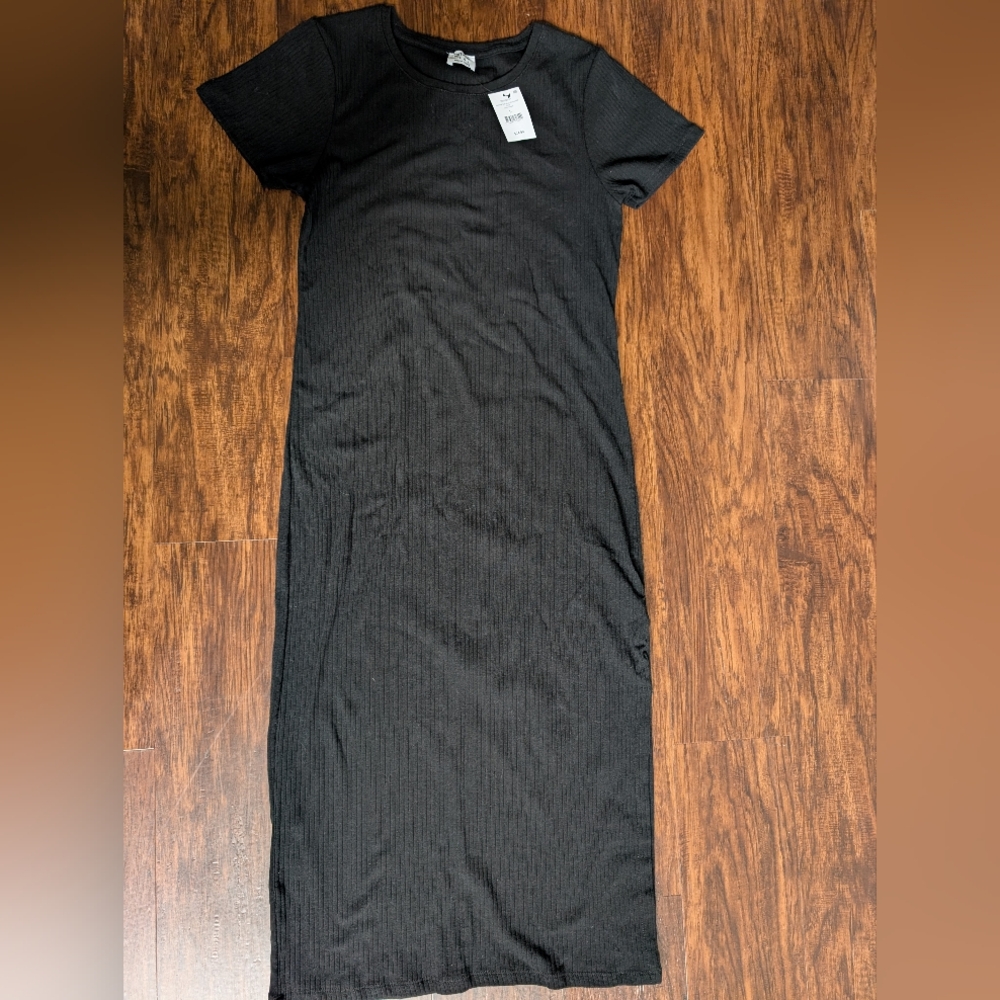 Cotton On Black Ribbed Short Sleeve Maxi Dress